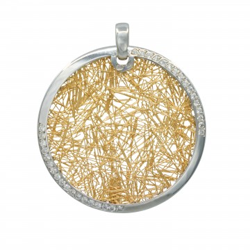 Pendentifs diamant Pendentif Soie d'or rond bicolore empierré