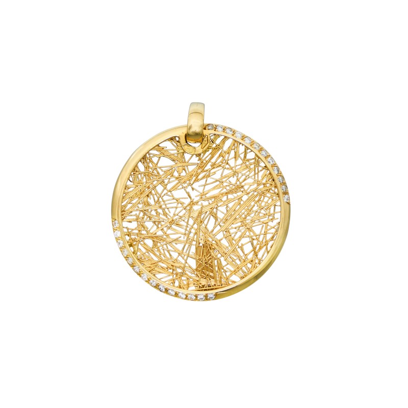 Pendentifs diamant Pendentif Soie d'or rond bicolore empierré