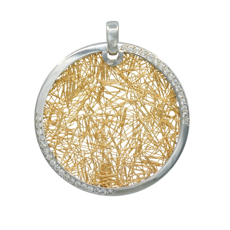 Pendentifs diamant Pendentif Soie d'or rond empierré