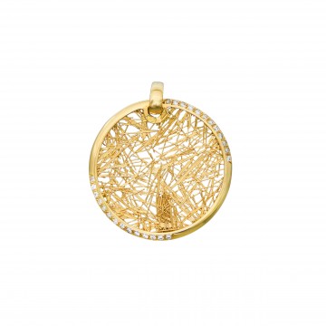 Pendentifs diamant Pendentif Soie d'or rond empierré