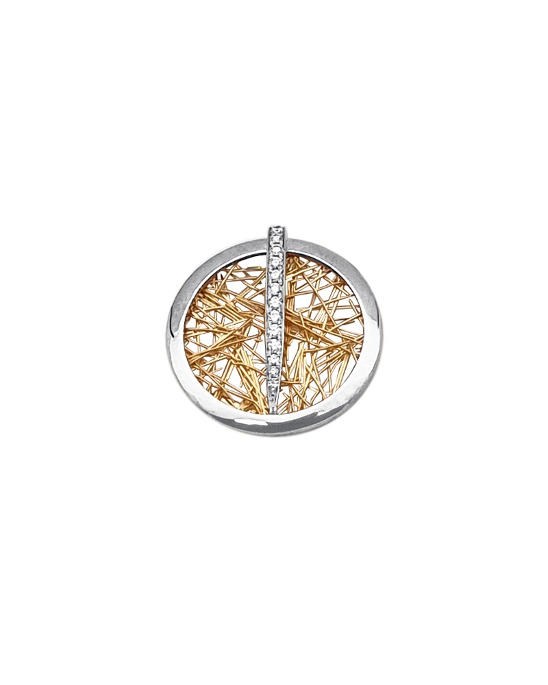 Pendentifs diamant Pendentif Ecusson Soie d'or rond empierré