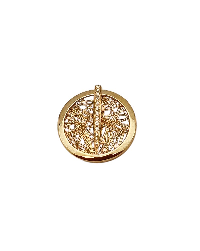 Pendentifs diamant Pendentif Ecusson Soie d'or rond empierré