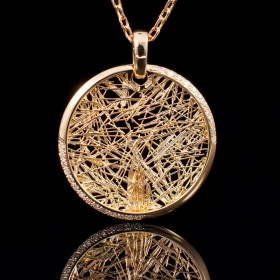 Pendentifs diamant Pendentif Soie d'or rond empierré