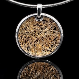 Pendentifs diamant Pendentif Soie d'or rond bicolore empierré