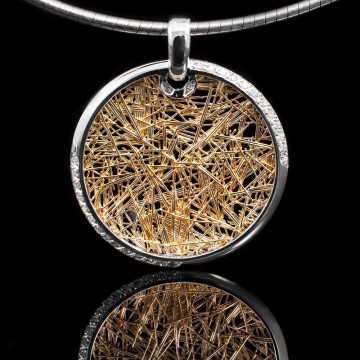 Pendentifs diamant Pendentif Soie d'or rond bicolore empierré